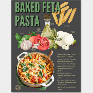 Baked Feta Pasta Recipe Design - Chalkboard Feel Posters and Art