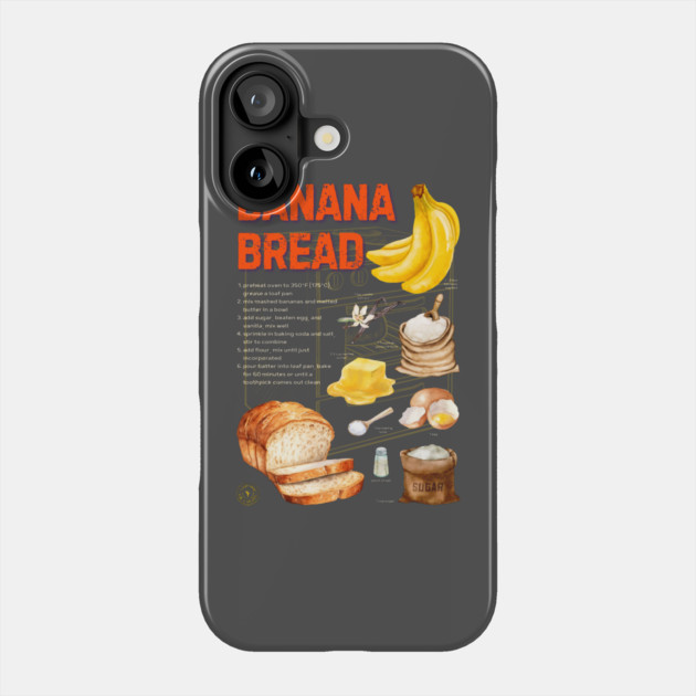 Banana Bread Recipe Design - Rustic Watercolor Style Phone Case by TuncGK