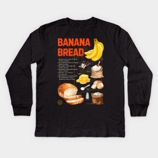 Banana Bread Recipe Design - Rustic Watercolor Style Kids Long Sleeve T-Shirt
