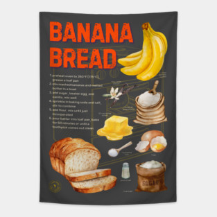 Banana Bread Recipe Design - Rustic Watercolor Style Tapestry