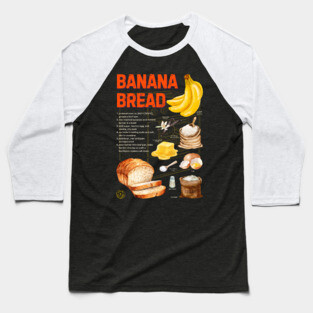 Banana Bread Recipe Design - Rustic Watercolor Style Baseball T-Shirt