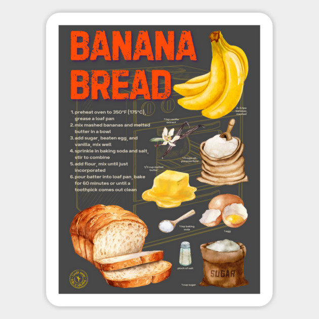 Banana Bread Recipe Design - Rustic Watercolor Style Magnet by TuncGK