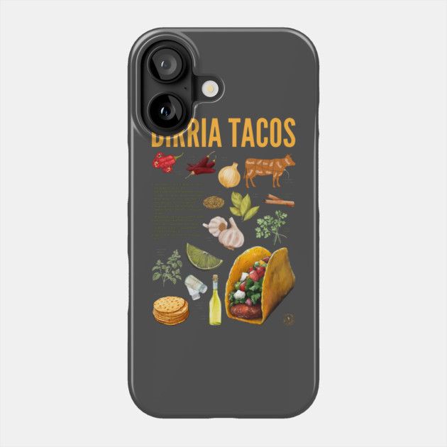 Birria Tacos Recipe Print – Authentic Mexican Food Wall Art & Kitchen Decor Phone Case by TuncGK
