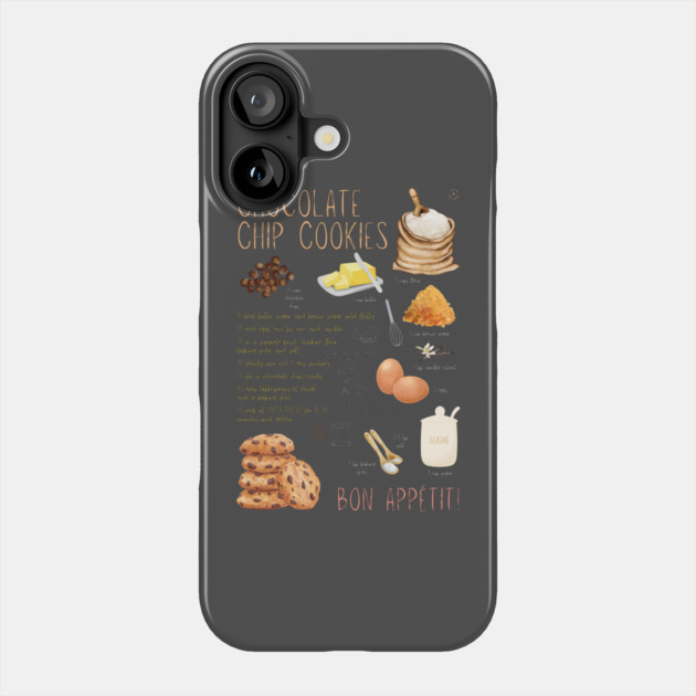 Chocolate Chip Cookies Recipe Wall Art – Classic Bakery Decor & Cozy Kitchen Aesthetic Phone Case by TuncGK