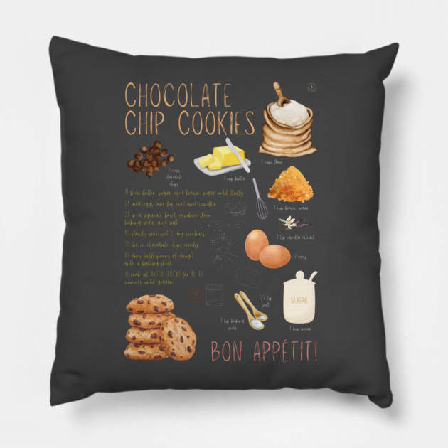 Chocolate Chip Cookies Recipe Wall Art – Classic Bakery Decor & Cozy Kitchen Aesthetic Pillow by TuncGK