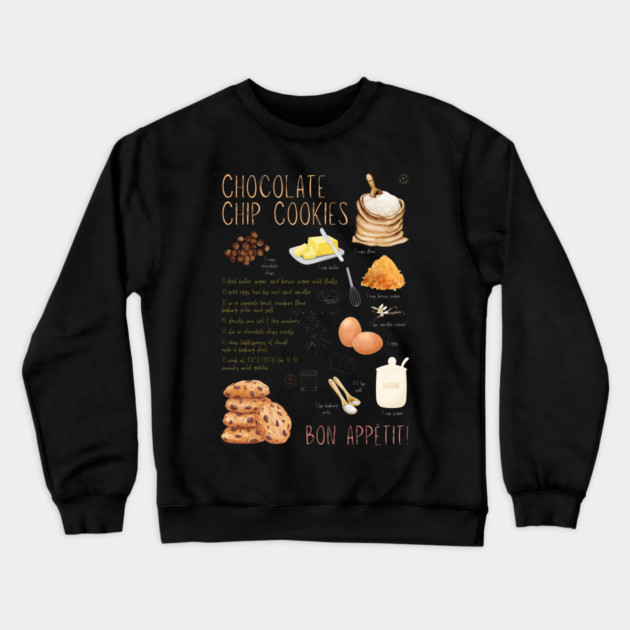 Chocolate Chip Cookies Recipe Wall Art – Classic Bakery Decor & Cozy Kitchen Aesthetic Crewneck Sweatshirt by TuncGK
