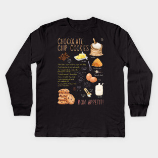 Chocolate Chip Cookies Recipe Wall Art – Classic Bakery Decor & Cozy Kitchen Aesthetic Kids Long Sleeve T-Shirt