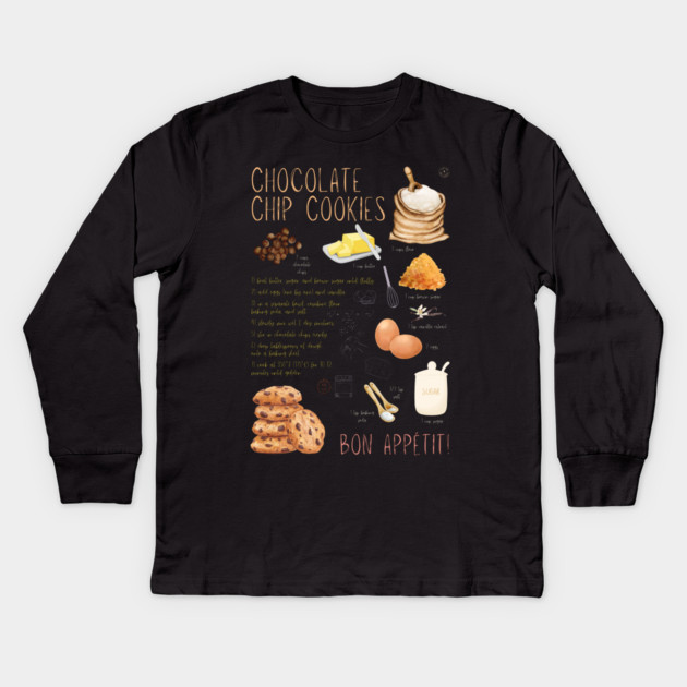 Chocolate Chip Cookies Recipe Wall Art – Classic Bakery Decor & Cozy Kitchen Aesthetic Kids Long Sleeve T-Shirt by TuncGK