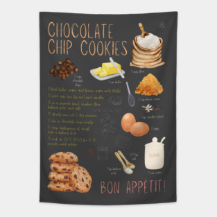 Chocolate Chip Cookies Recipe Wall Art – Classic Bakery Decor & Cozy Kitchen Aesthetic Tapestry
