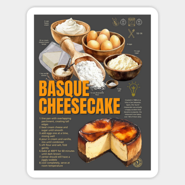 Basque Burnt Cheesecake Recipe Print – Rustic European Dessert Wall Art & Bakery Decor Magnet by TuncGK