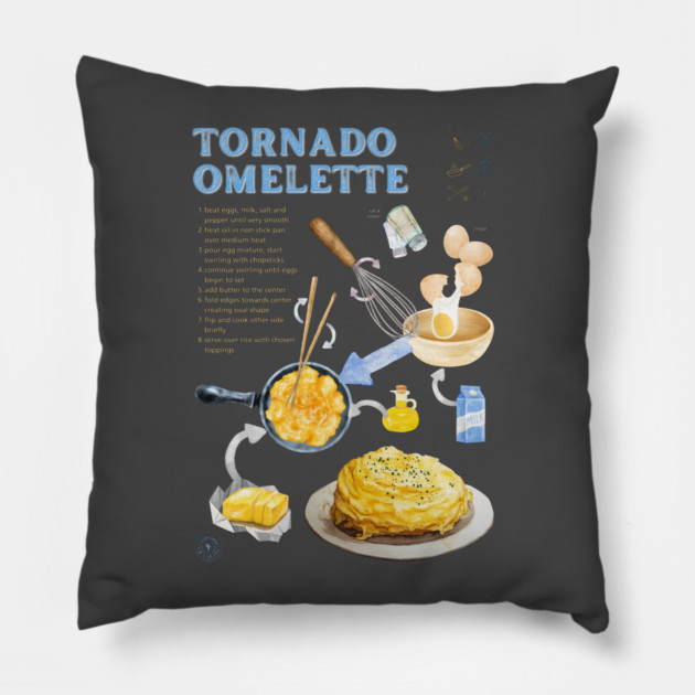 Tornado Omelette Recipe Print – Trendy Japanese Food Art & Aesthetic Kitchen Decor Pillow by TuncGK