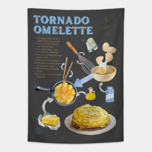 Tornado Omelette Recipe Print – Trendy Japanese Food Art & Aesthetic Kitchen Decor Tapestry