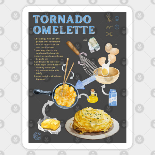 Tornado Omelette Recipe Print – Trendy Japanese Food Art & Aesthetic Kitchen Decor Sticker by TuncGK