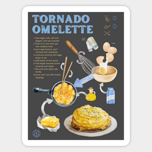 Tornado Omelette Recipe Print – Trendy Japanese Food Art & Aesthetic Kitchen Decor Magnet by TuncGK