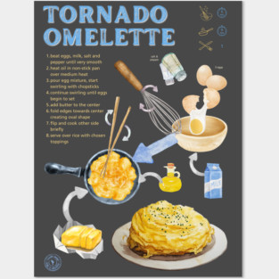 Tornado Omelette Recipe Print – Trendy Japanese Food Art & Aesthetic Kitchen Decor Posters and Art