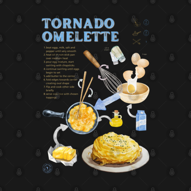 Tornado Omelette Recipe Print – Trendy Japanese Food Art & Aesthetic Kitchen Decor by TuncGK