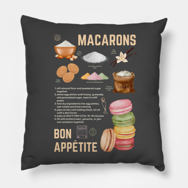 Macarons Recipe - French Pastry Wall Art Pillow by TuncGK