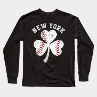 New York Baseball Shamrock St Patrick's Day Irish Shamrock Lucky Charm St Paddy's Day Long Sleeve T-Shirt