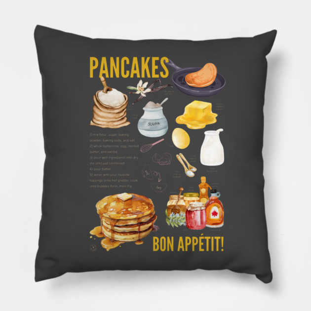 Pancakes Recipe - Breakfast Lover’s Print Pillow by TuncGK