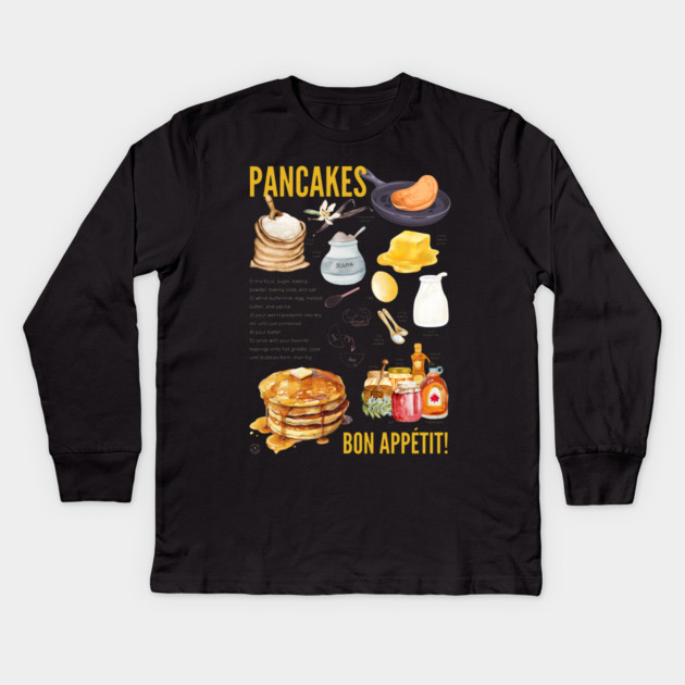 Pancakes Recipe - Breakfast Lover’s Print Kids Long Sleeve T-Shirt by TuncGK