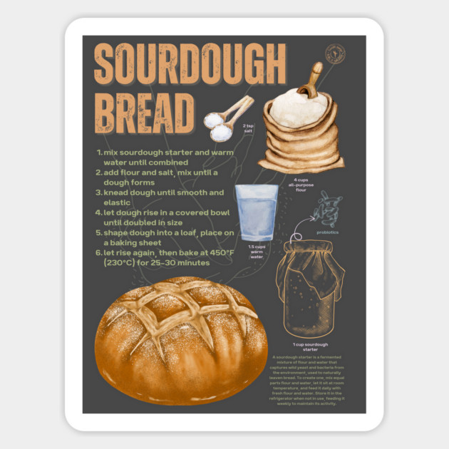 Sourdough Bread Recipe - Rustic Baking Art Magnet by TuncGK