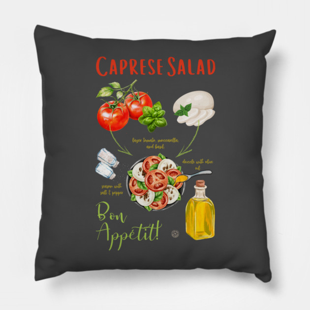 Caprese Salad Recipe - Italian Food Art Pillow by TuncGK