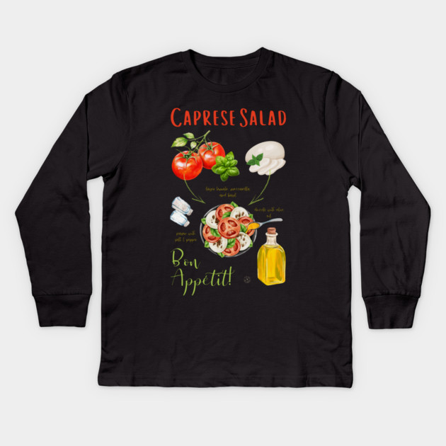 Caprese Salad Recipe - Italian Food Art Kids Long Sleeve T-Shirt by TuncGK