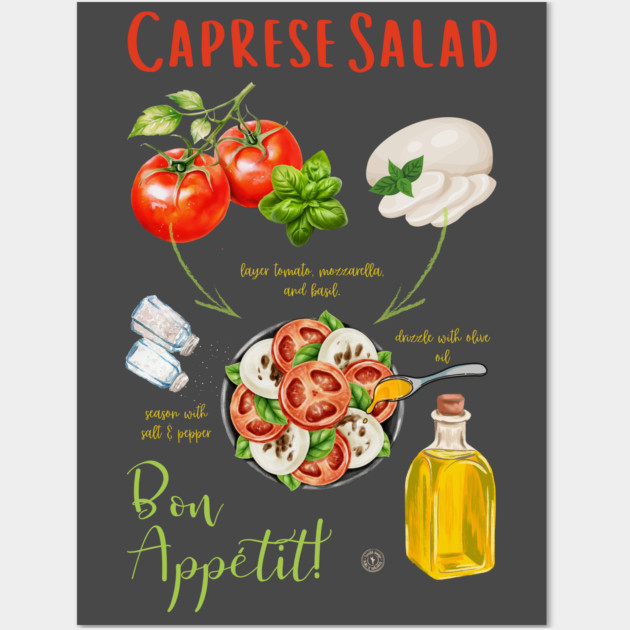 Caprese Salad Recipe - Italian Food Art Wall Art by TuncGK