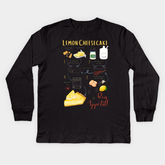Lemon Cheesecake Recipe - Vintage Food Art Kids Long Sleeve T-Shirt by TuncGK