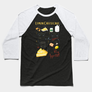 Lemon Cheesecake Recipe - Vintage Food Art Baseball T-Shirt
