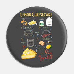 Lemon Cheesecake Recipe - Vintage Food Art Pin