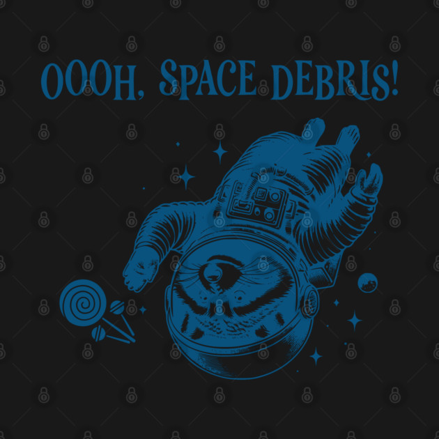 Racoon astronaut flying after space trash vintage design, Oooh Space Debris! by Luxinda