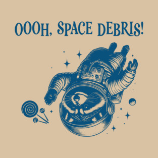 Racoon astronaut flying after space trash vintage design, Oooh Space Debris! T-Shirt