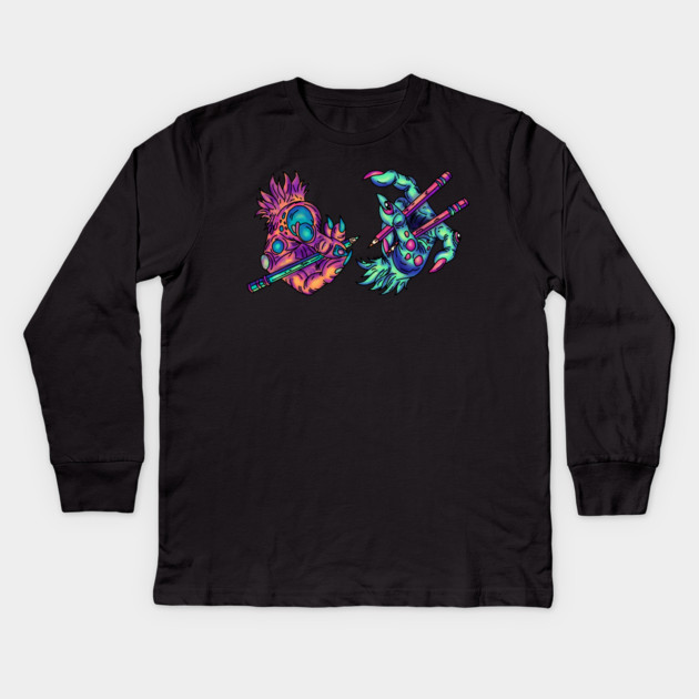 Monster Drawing Hands Kids Long Sleeve T-Shirt by H. R. Sinclair