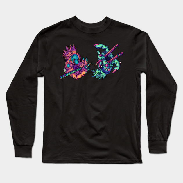 Monster Drawing Hands Long Sleeve T-Shirt by H. R. Sinclair