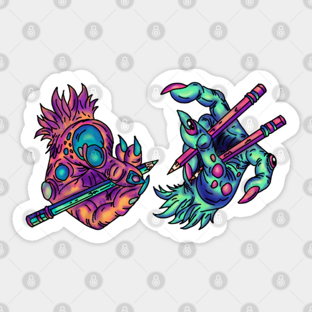Monster Drawing Hands Sticker by H. R. Sinclair