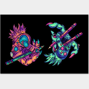 Monster Drawing Hands Posters and Art