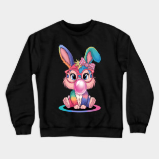 Bunny Rabbit Face Glasses Girl Happy Easter Day Crewneck Sweatshirt