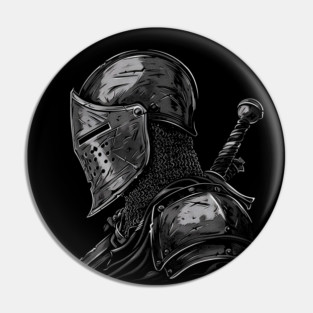 Battle-Worn Medieval Knight - Dark Fantasy Warrior Design Pin