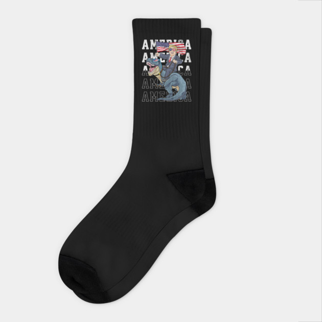 Trump Riding a Dinosaur Socks by GoshWow®
