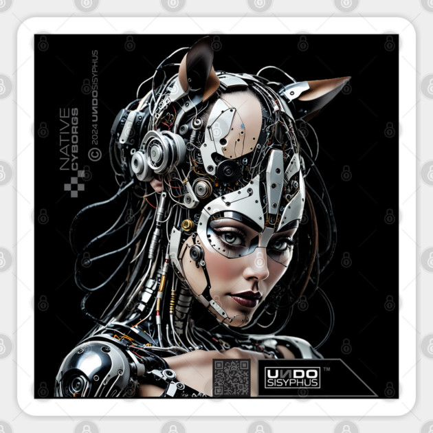 Cyborg Lady Cat (Black) | UndoSisyphus™ Native Cyborgs Collection Sticker by UndoSisyphus