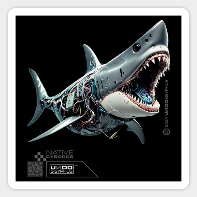 Cyborg Shark (Black) | UndoSisyphus™ Native Cyborgs Collection Magnet by UndoSisyphus