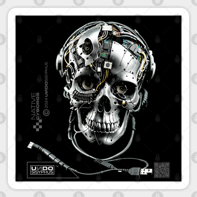 Cyborg Skull (Black) | UndoSisyphus™ Native Cyborgs Collection Sticker by UndoSisyphus