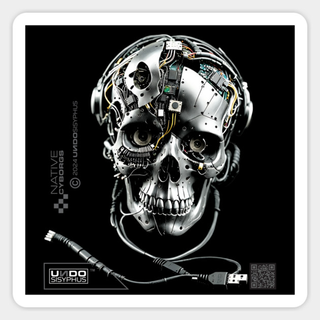 Cyborg Skull (Black) | UndoSisyphus™ Native Cyborgs Collection Magnet by UndoSisyphus