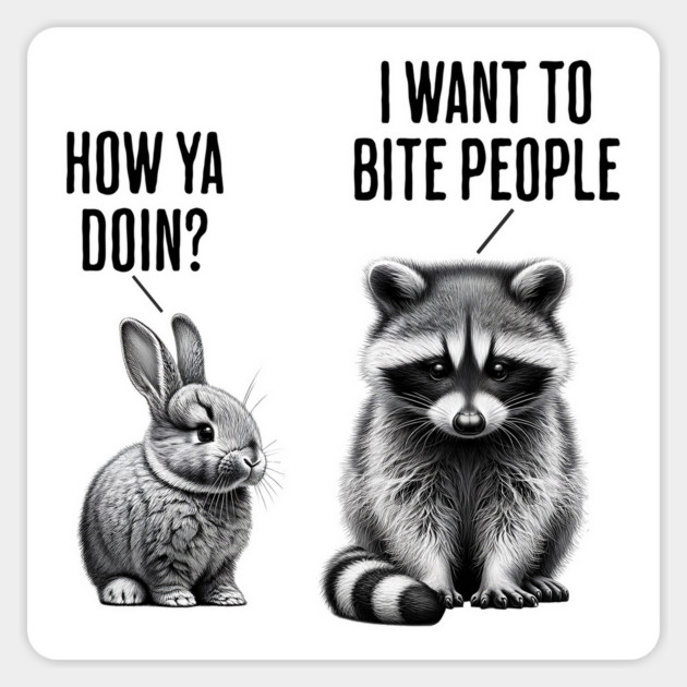 Cute bunny, feral raccoon How ya doin? I want to bite people Magnet by Luxinda