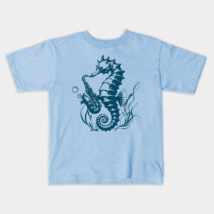 Saxophone Seahorse Rocking Underwater Jazz retro design Kids T-Shirt