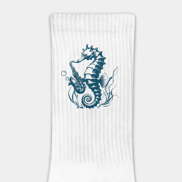 Saxophone Seahorse Rocking Underwater Jazz retro design by Luxinda
