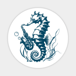 Saxophone Seahorse Rocking Underwater Jazz retro design Magnet