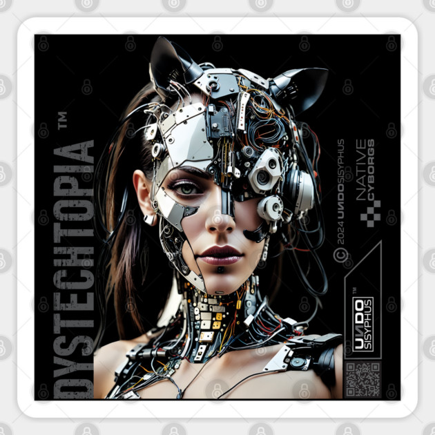 Dystopian Lady Cat (Black) | UndoSisyphus™ Dystechtopia™ Collection Sticker by UndoSisyphus