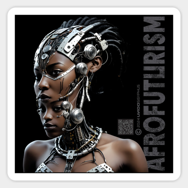 AfroFuturist Cubist Lady Portrait (Black) | UndoSisyphus™ AfroFuturism Collection Magnet by UndoSisyphus